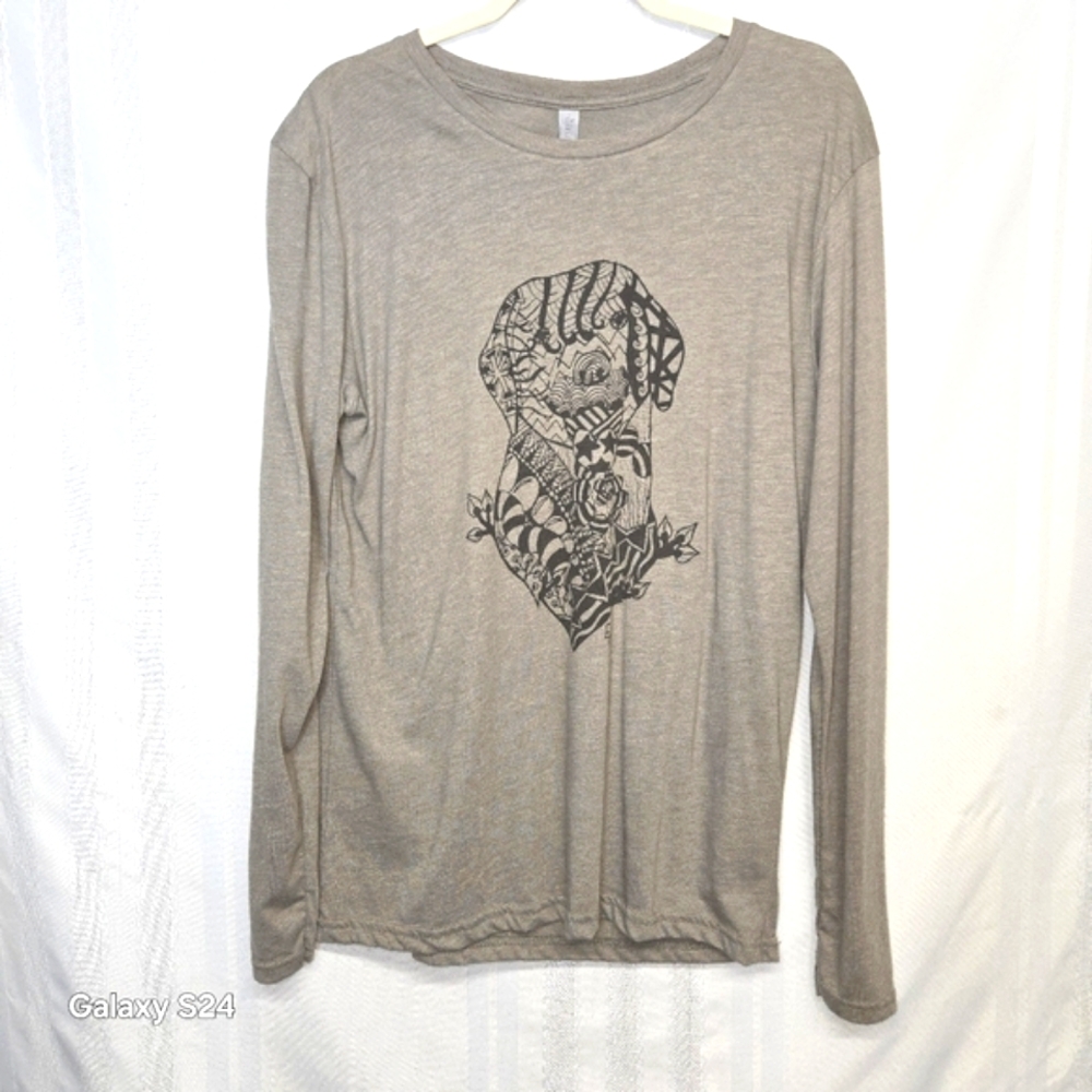 Next Level Apparel Men's Long Sleeve Tee in Light Gray with Black Graphic SIZE L